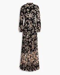 Mikael Aghal Plissiertes Maxikleid aus Jacquard mit floralem Print Schwarz