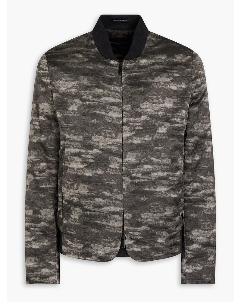 Emporio Armani Bomberjacke aus glänzendem Jacquard mit Camouflage-Print Grau