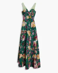 Marchesa Robe aus floralem Jacquard mit Tüllbesatz Grün