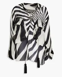 Roberto Cavalli Bluse aus Seidenchiffon mit Troddeln und Print Schwarz