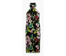 Neckholder-Kleid aus glänzendem Crêpe mit floralem Print
