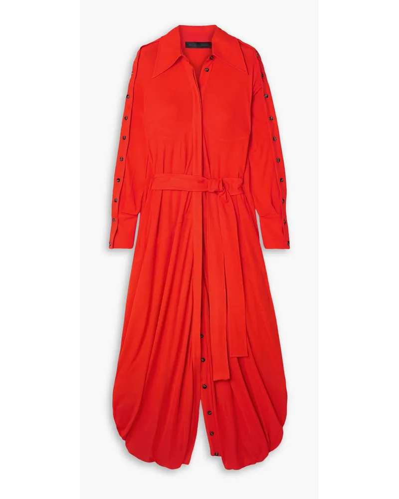 Proenza Schouler Maxi-Hemdblusenkleid aus Jersey-Crêpe mit Bindegürtel Rot