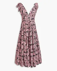 Carolina Herrera New York Gestuftes Midikleid aus Baumwollpopeline mit Print Pink