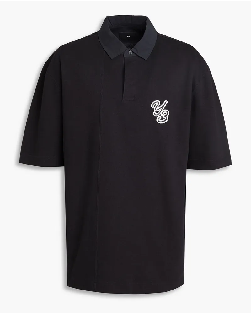 Y-3 Oversized-Poloshirt aus Baumwoll-Piqué mit Stickereien Schwarz