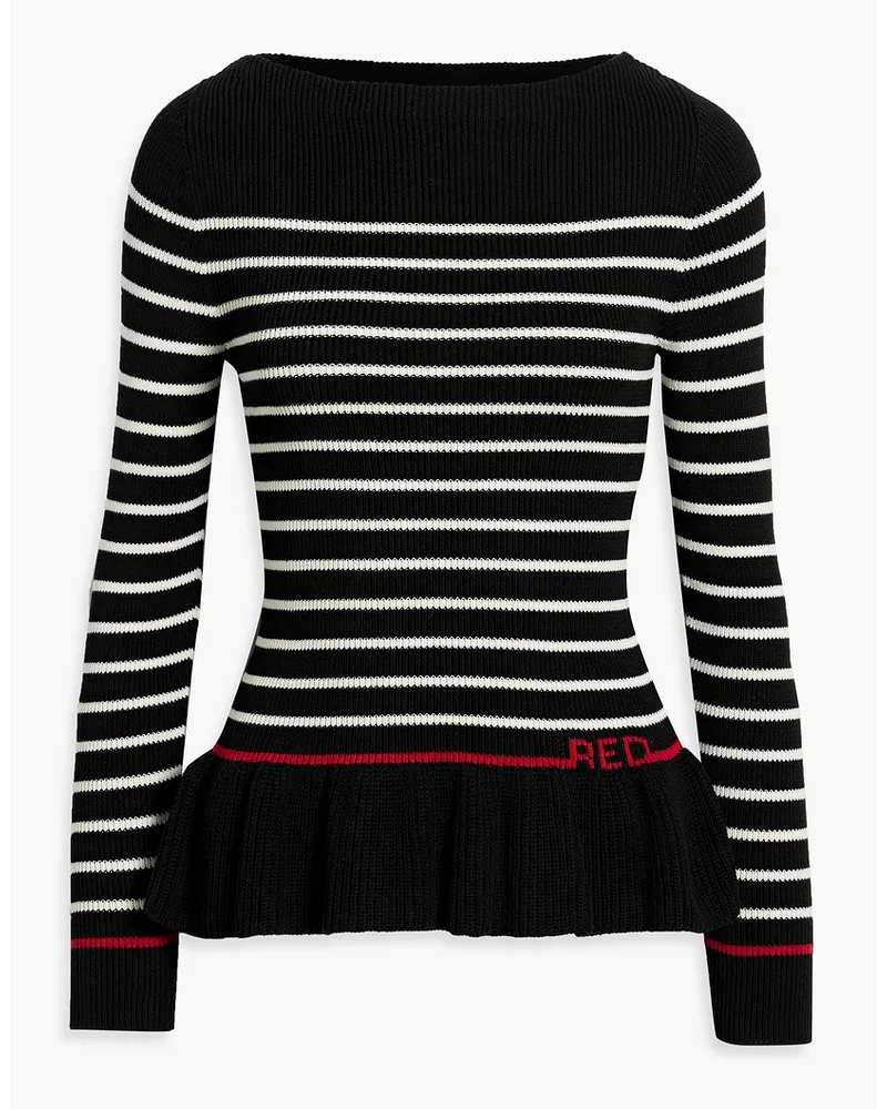 RED Valentino REDValentinoGestreifter Pullover aus Rippstrick mit Rüschen Schwarz