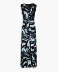 Diane von Furstenberg Solveigh gerafftes Maxikleid aus Mesh mit Print Schwarz