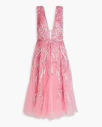 Zuhair Murad Midikleid aus Tüll mit Verzierung Pink