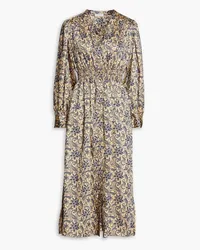 Sandro Gerafftes Midikleid aus Twill mit Paisley-Print Neutral