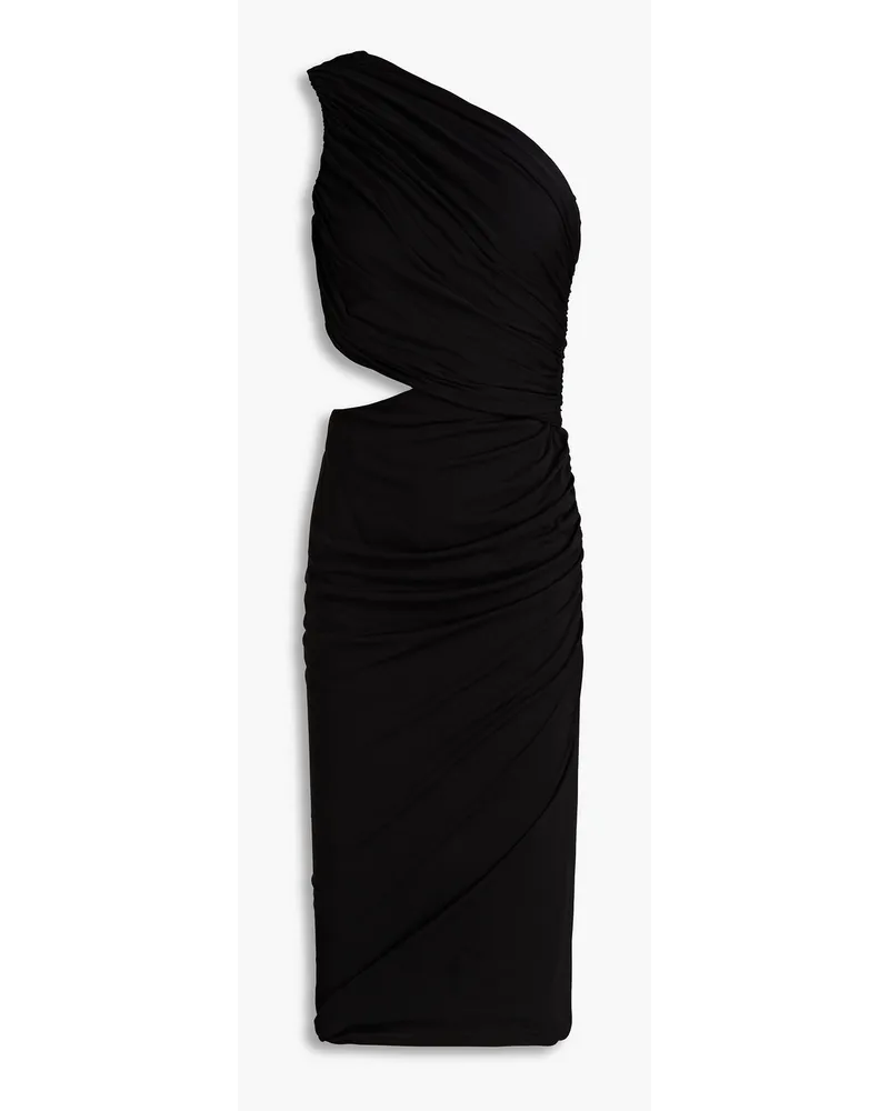 Halston Cassidy Kleid aus Jersey mit Raffungen, asymmetrischer Schulterpartie und Cut-outs Schwarz