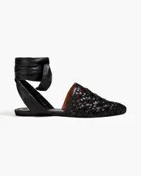 Tory Burch Flache Schuhe aus geflochtenem Leder Schwarz