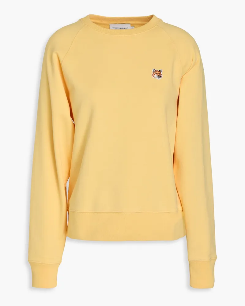 Kitsuné Sweatshirt aus Baumwollfrottee mit Applikationen Gelb