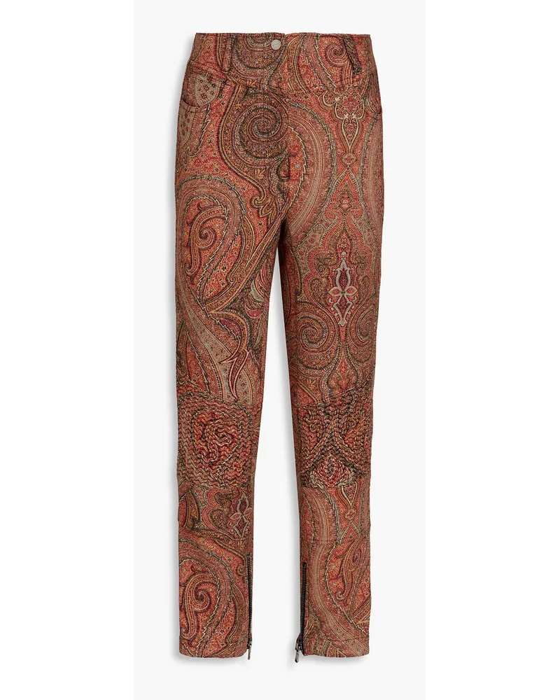 Etro Hose mit geradem Bein aus einer Woll-Seidenmischung mit Paisley-Print Braun