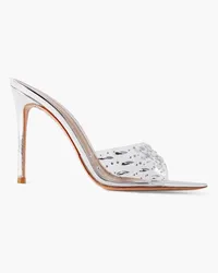 Gianvito Rossi Elle 105 Mules aus PVC und Leder mit Spiegeleffekt und Kristallen Metallic