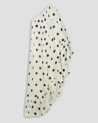 HALPERN Asymmetrischer Kaftan aus Krepon mit Polka-Dots und Volant Weiß