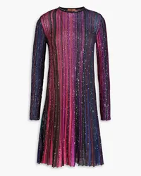 Missoni Gestreiftes Minikleid aus Rippstrick mit Pailletten Pink