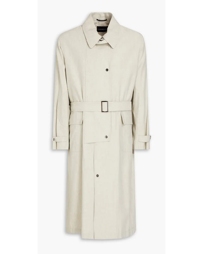 Emporio Armani Trenchcoat aus Gabardine aus einer Leinenmischung mit Gürtel Weiß