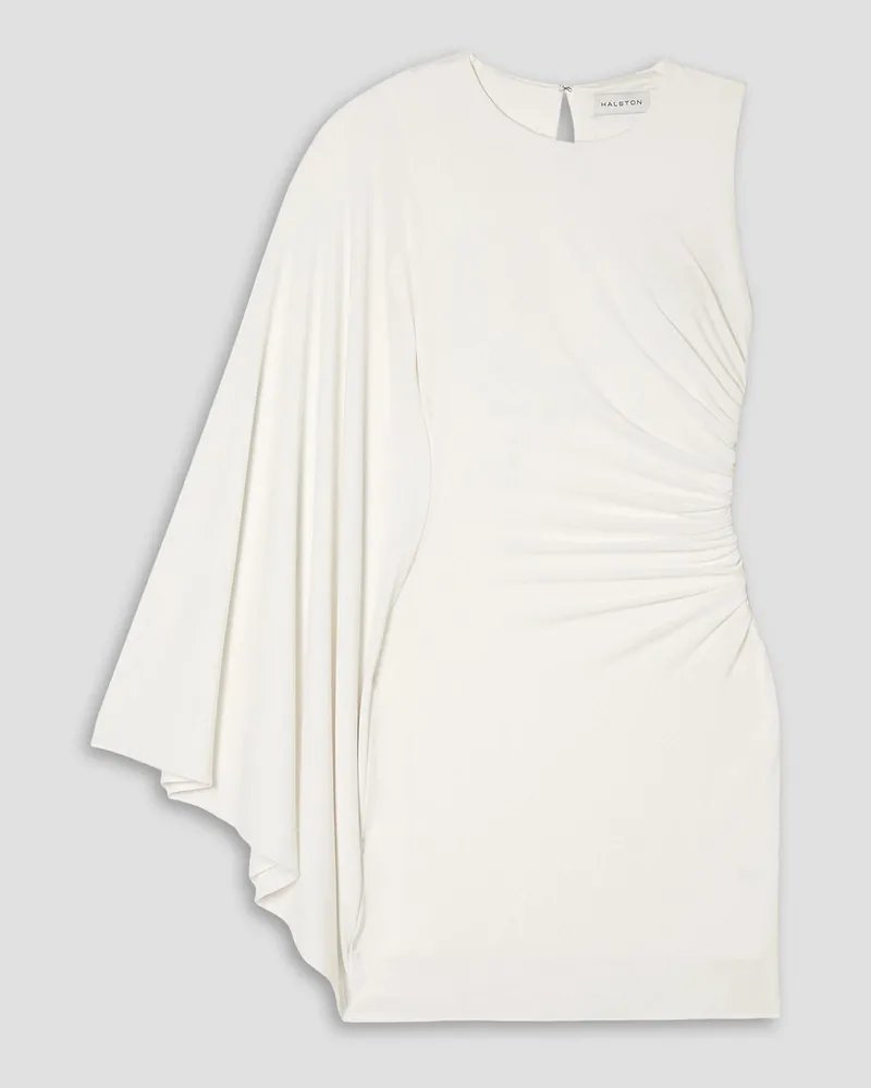 Halston Kenna Minikleid aus Jersey mit Raffungen und asymmetrischer Schulterpartie Weiß