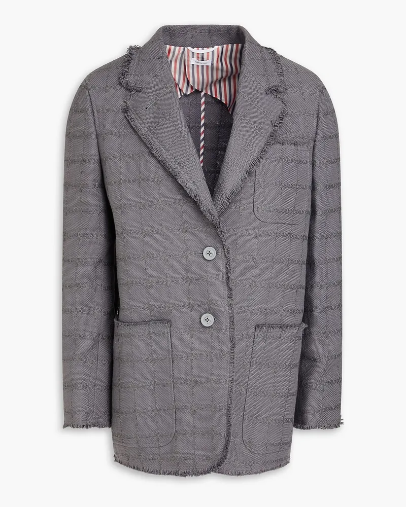 Thom Browne Karierter Blazer aus Tweed aus einer Baumwollmischung Grau