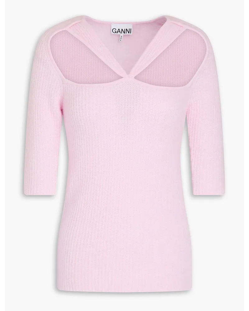 Ganni Rippstrickpullover mit Cut-outs Pink