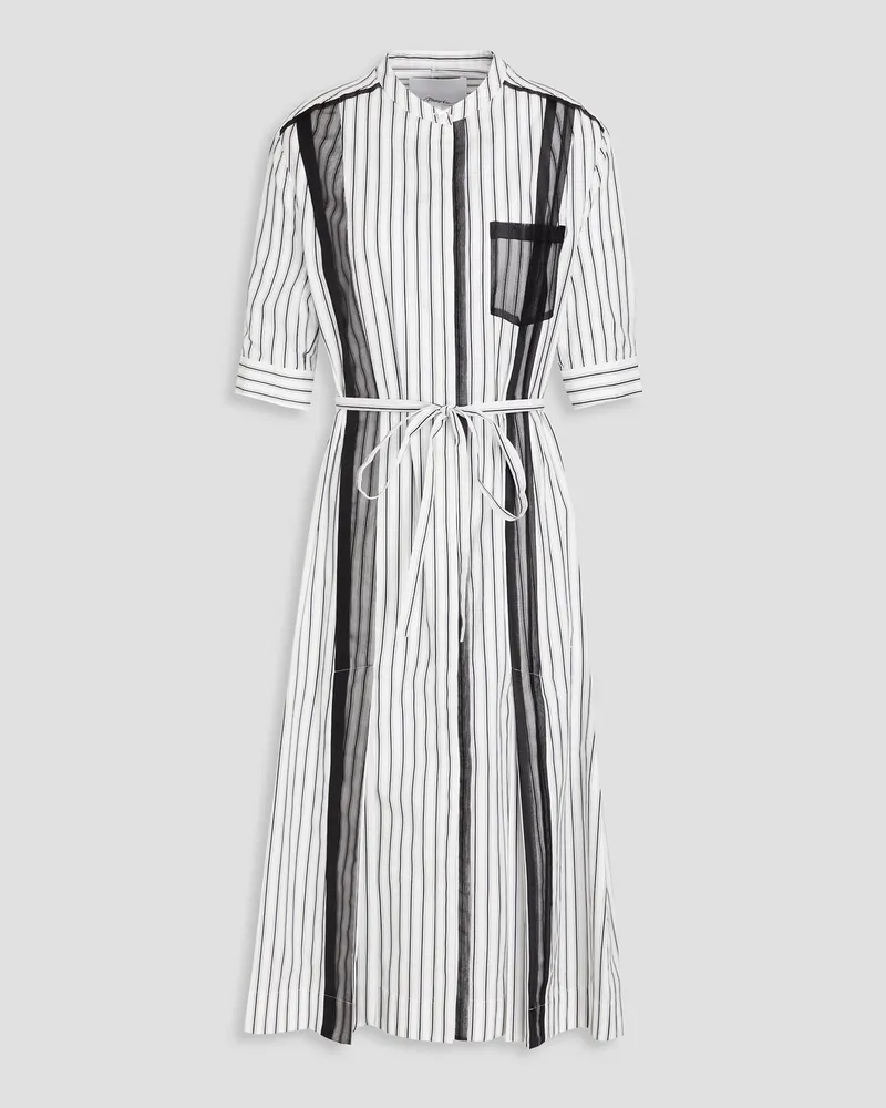 3.1 phillip lim Belted striped cotton-poplin midi shirt dress Weiß