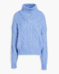 Ganni Rollkragenpullover aus einer Baumwollmischung mit Zopfstrickmuster Blau