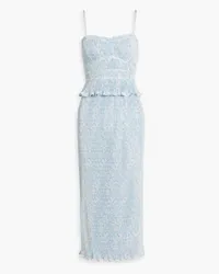 Derek Lam Brisha bedrucktes Midikleid aus plissiertem Satin Blau