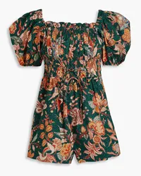 Ulla Johnson Arlo bedruckter Playsuit aus Baumwollpopeline mit Raffung Blau