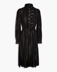 Antik Batik Edward gestreiftes Hemdkleid inMidilänge aus Twill mit Rüschen Schwarz