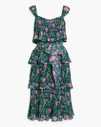 Diane von Furstenberg Loupette Kleid aus plissiertem Georgette mit floralem Print und Rüschen Blau