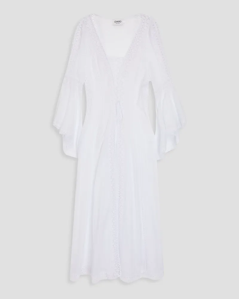 Charo Ruiz Zia Kaftan aus Voile aus einer Baumwollmischung mit Guipure-Spitzenbesatz Weiß