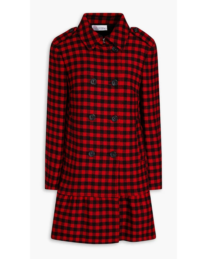 RED Valentino REDValentinoDoppelreihiger Mantel aus Tweed aus einer Wollmischung mit Gingham-Karo Rot