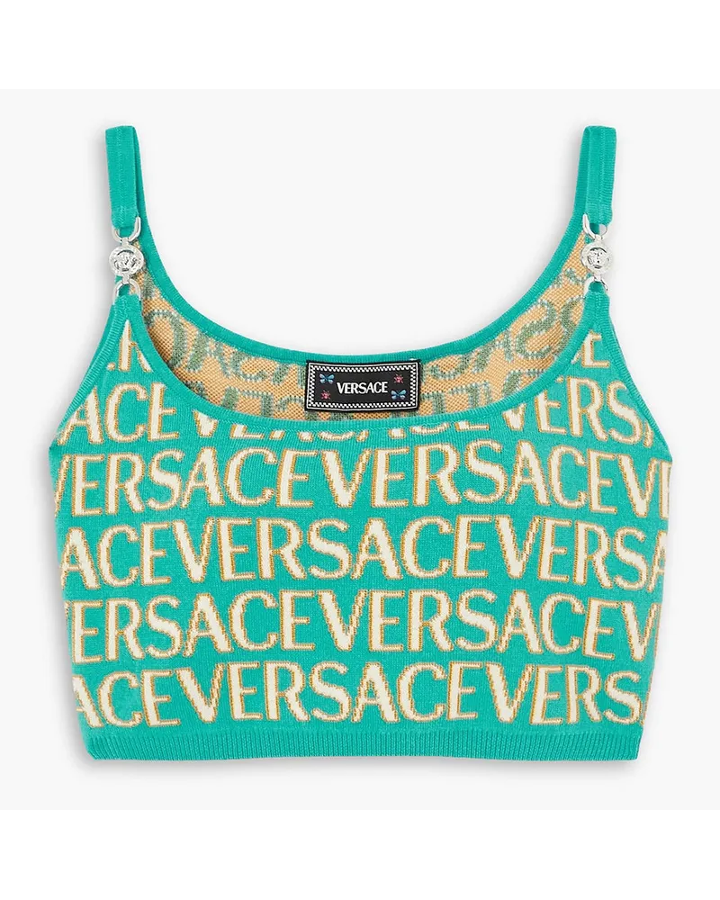 Versace Bustier aus einer Baumwollmischung inJacquard-Strick mit Verzierungen Blau