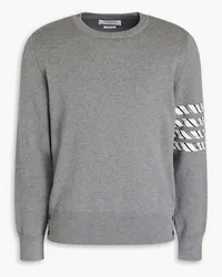 Thom Browne Gestreifter Pullover aus Baumwolle mit Twillbesatz Grau