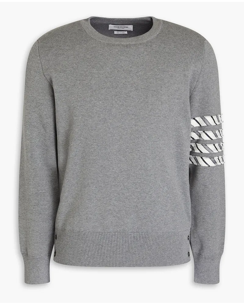 Thom Browne Gestreifter Pullover aus Baumwolle mit Twillbesatz Grau