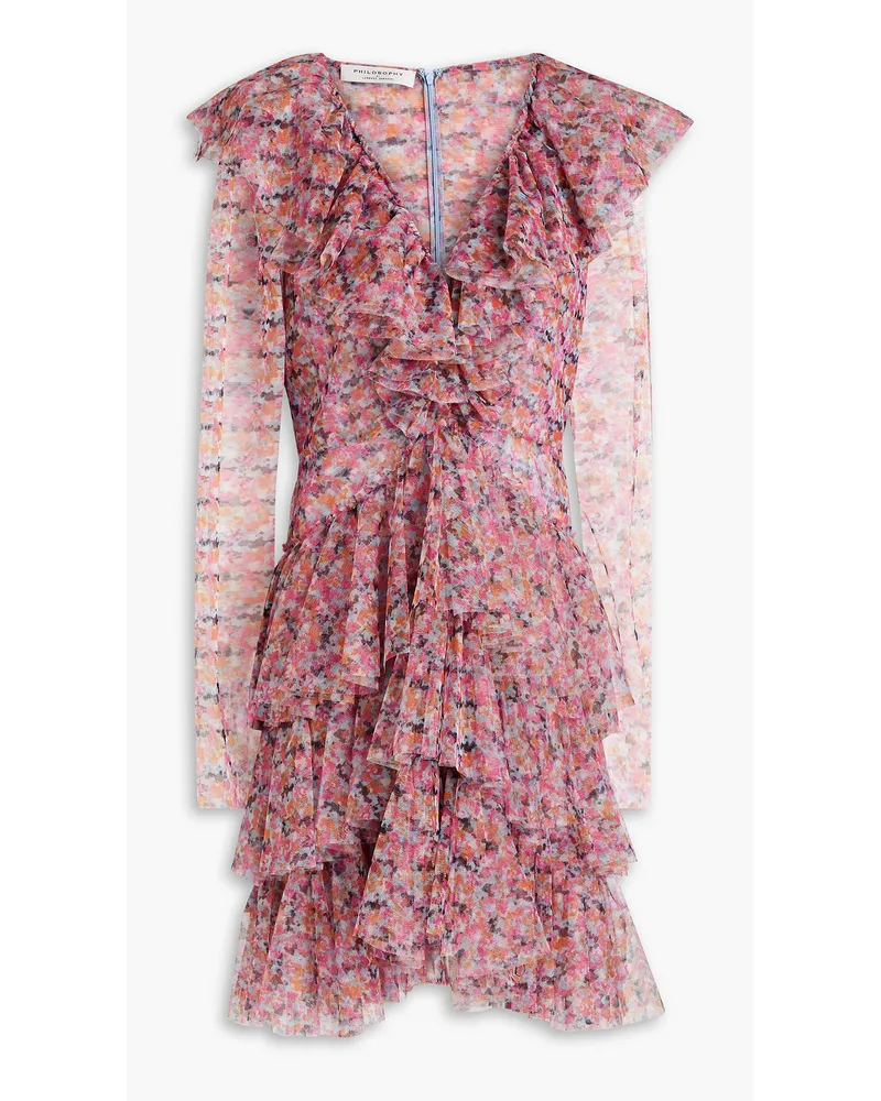 Philosophy Di Lorenzo Serafini Gestuftes Minikleid aus Stretch-Tüll mit Print Pink