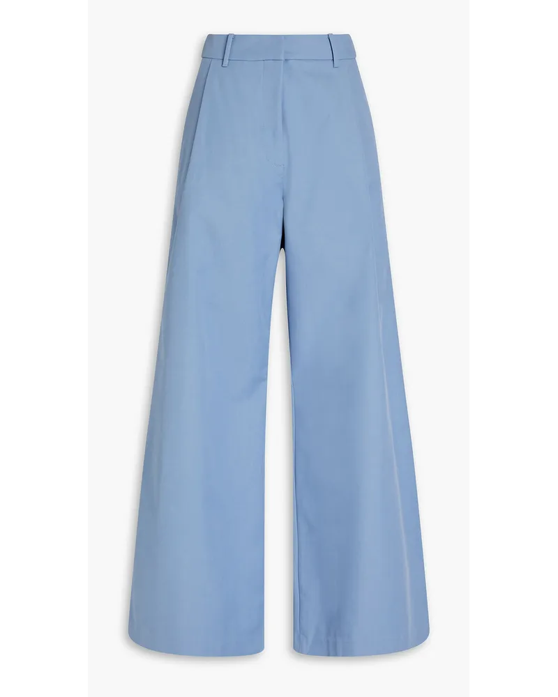 Anna Quan Hose mit weitem Bein aus Twill aus einer Baumwollmischung mit Falten Blau