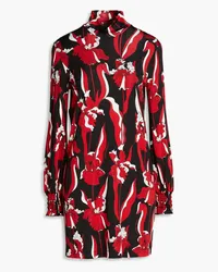 Moschino Minikleid aus Jersey mit floralem Print und Stehkragen Rot