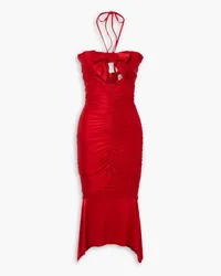 Alexandre Vauthier Neckholder-Midikleid aus Stretch-Satin mit Twist-Detail an der Vorderseite Rot