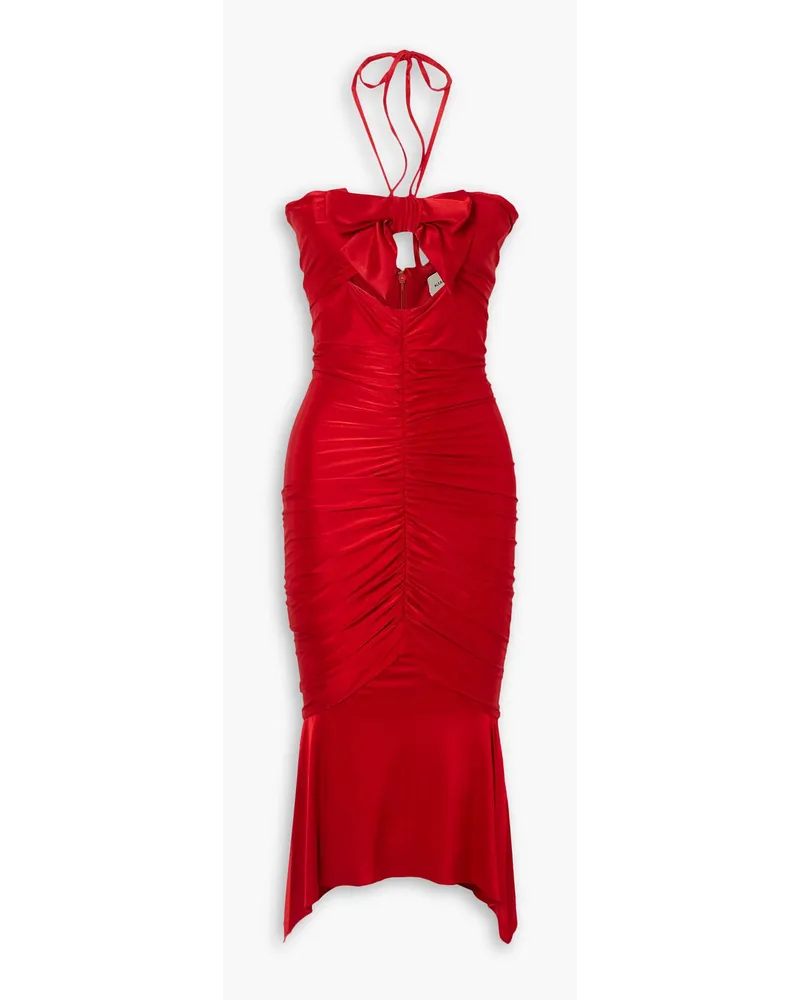 Alexandre Vauthier Neckholder-Midikleid aus Stretch-Satin mit Twist-Detail an der Vorderseite Rot