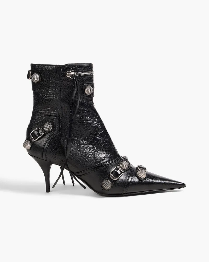 Balenciaga Cagole Ankle Boots aus Narbenleder mit Verzierung Schwarz