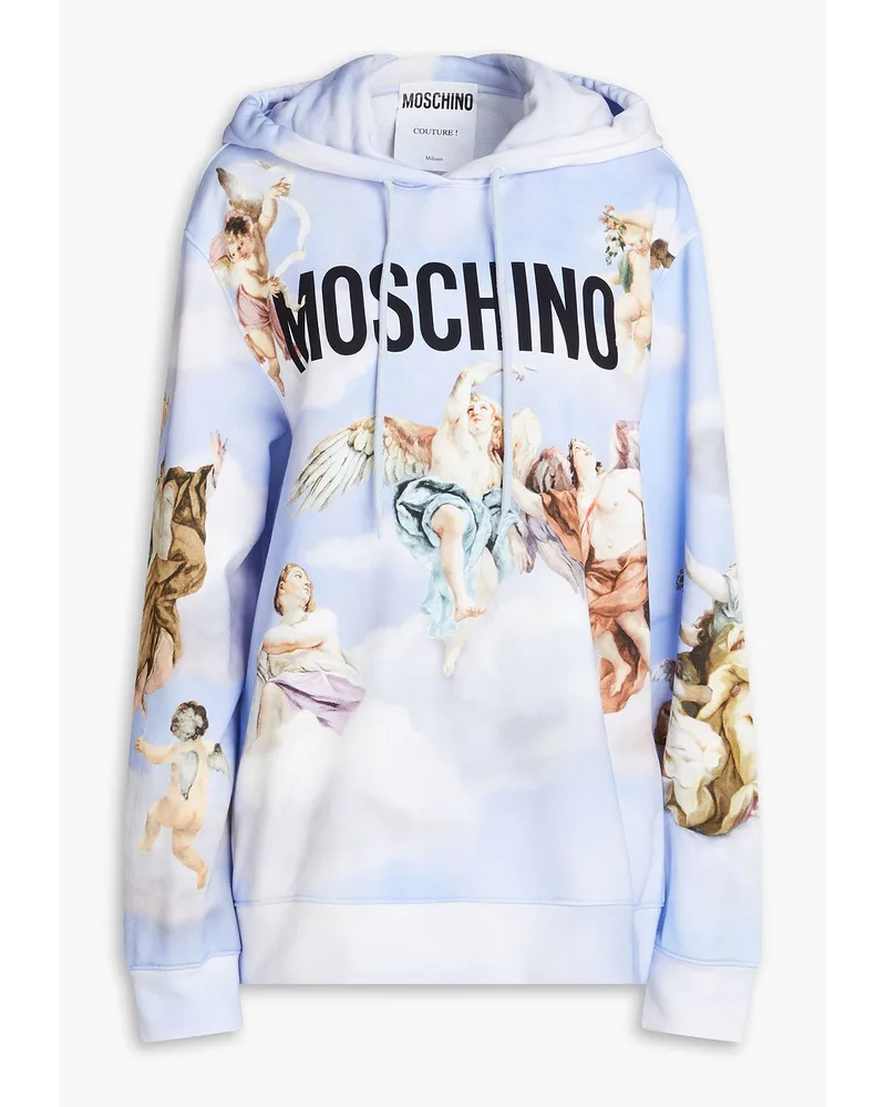 Moschino Hoodie aus Baumwollfrottee mit Print Blau