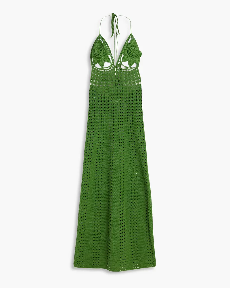 Cult Gaia Mercedes Neckholder-Midikleid aus gehäkelter Baumwolle Grün