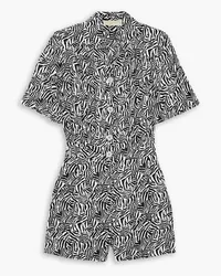 Michael Kors Playsuit aus Georgette aus einer Seidenmischung mit Zebraprint Schwarz