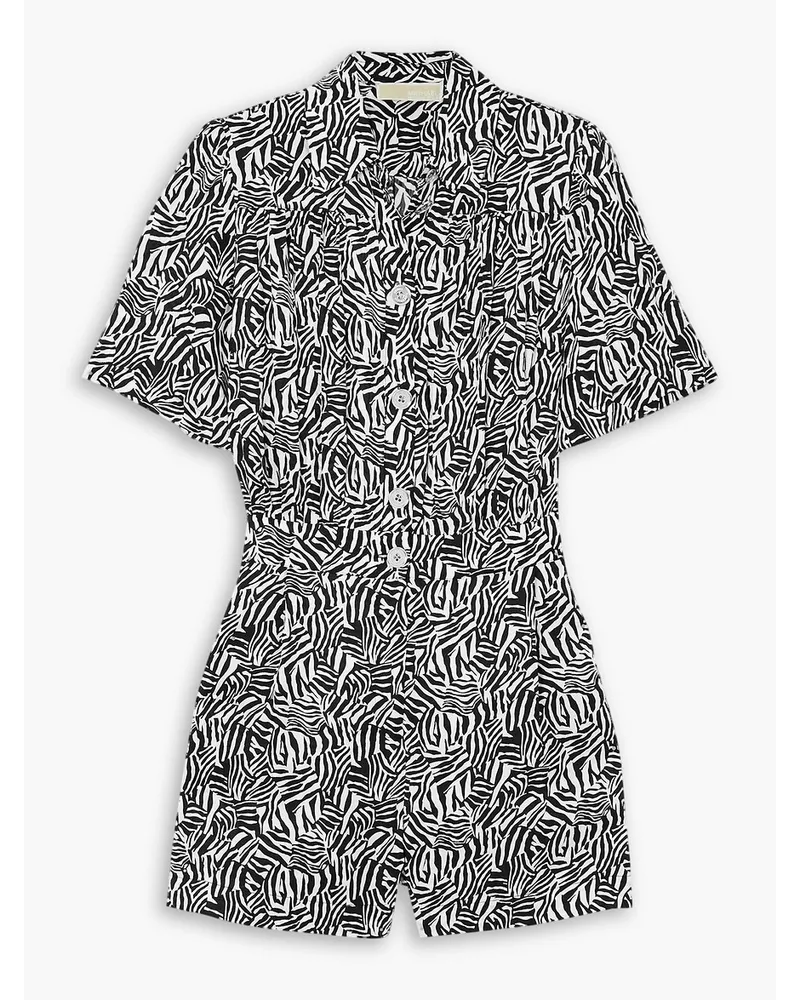 Michael Kors Playsuit aus Georgette aus einer Seidenmischung mit Zebraprint Schwarz