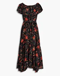 Ulla Johnson Skye Midikleid aus Crêpe de Chine aus Seide mit floralem Print und Gürtel Schwarz