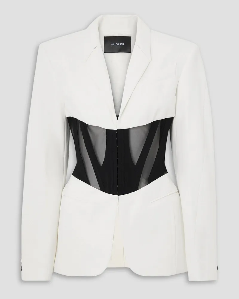 Thierry Mugler Blazer aus Twill mit Tülleinsätzen Weiß