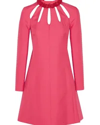 Valentino Garavani Leather-trimmed cutout wool and silk-blend mini dress Pink