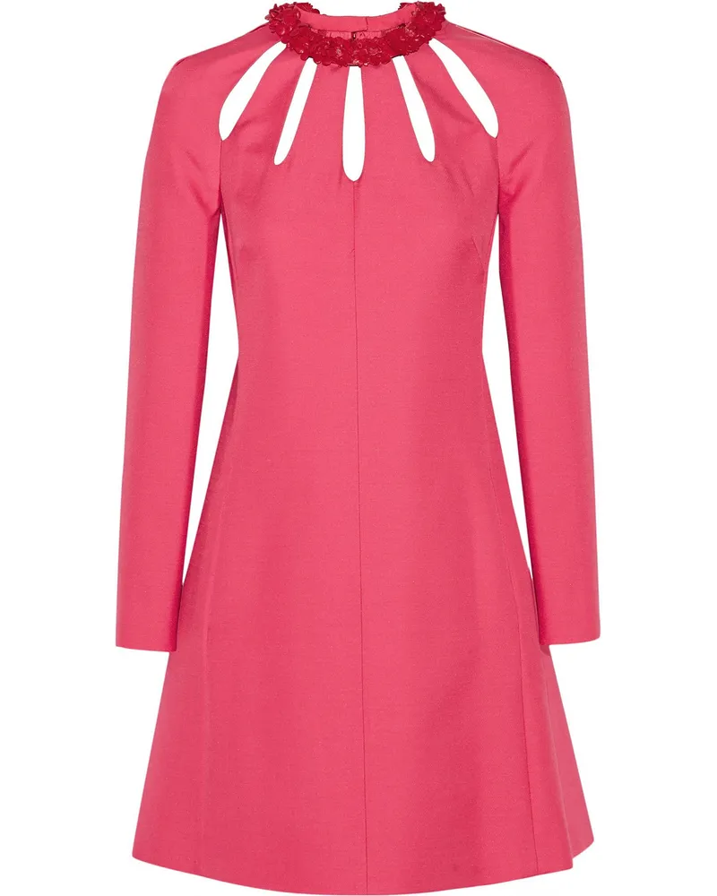 Valentino Garavani Leather-trimmed cutout wool and silk-blend mini dress Pink