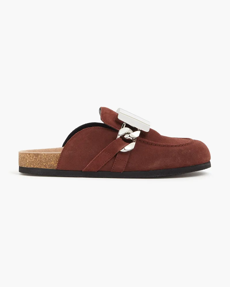 J.W.Anderson Slippers aus Veloursleder mit Kettenverzierung Braun