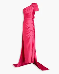 Rachel Gilbert Marta Robe aus Satin mit asymmetrischer Schulterpartie und Schleife Pink